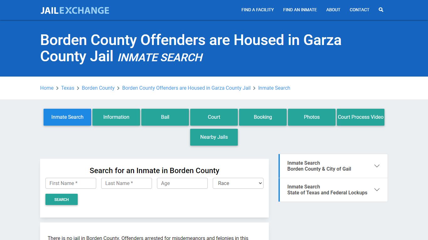 Borden County Offenders are Housed in Garza County Jail Inmate Search